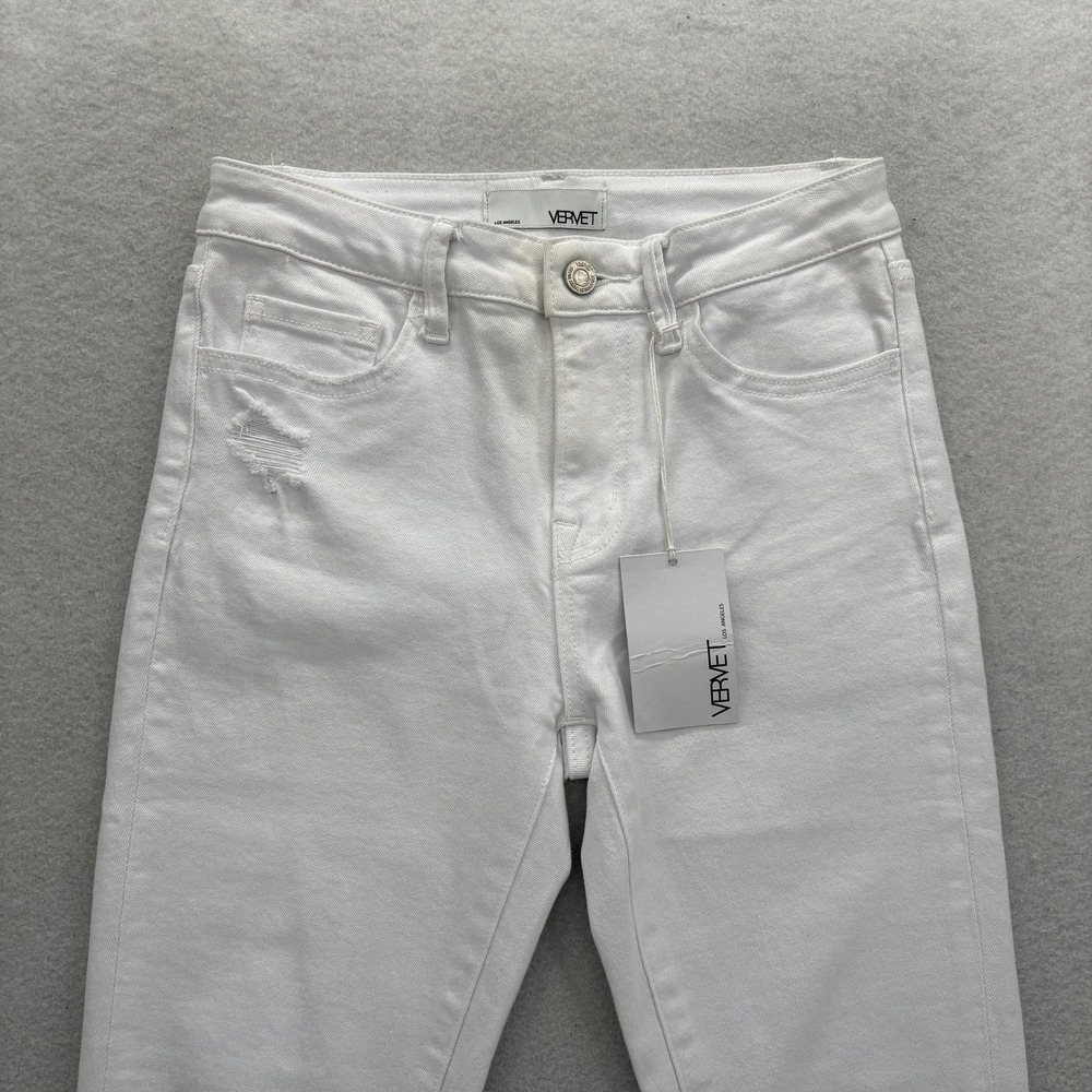 Vervet Skinny Jeans Womens 27 Mid Rise White Distressed Raw Hem Stretch Denim - Picture 2 of 15